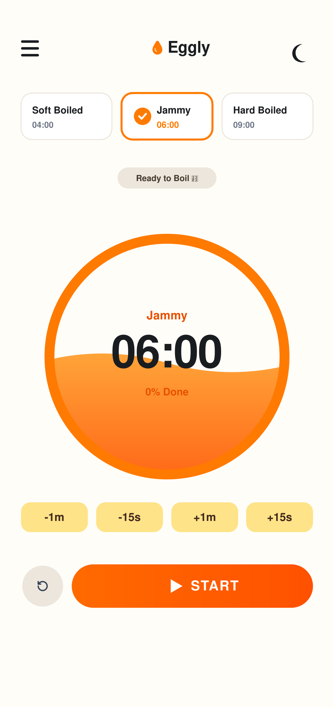 Eggly Android App - Light Mode Timer Jammy 06:00